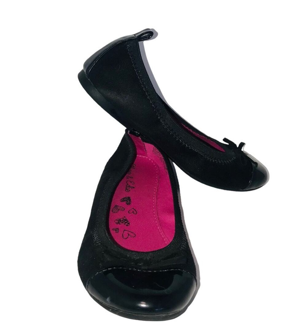 Olive & Edie Taylor Little Girls Black Ballet Flats Faux Suede Patent Leather 1M